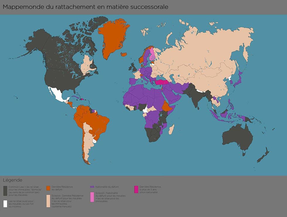 Mappemonde du rattachement en matiere successorale
